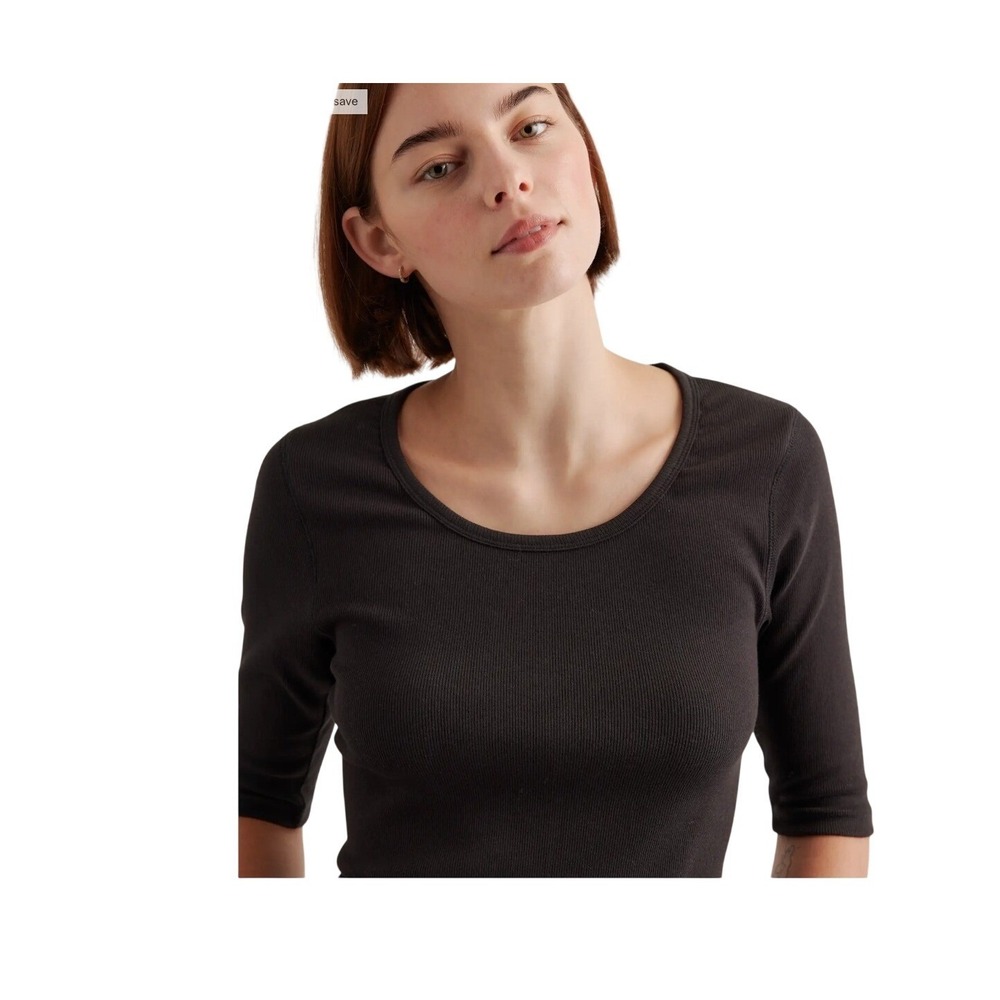 Quince Organic‎ Cotton Smooth Knit Elbow Sleeve Tee Black S - Picture 2 of 5